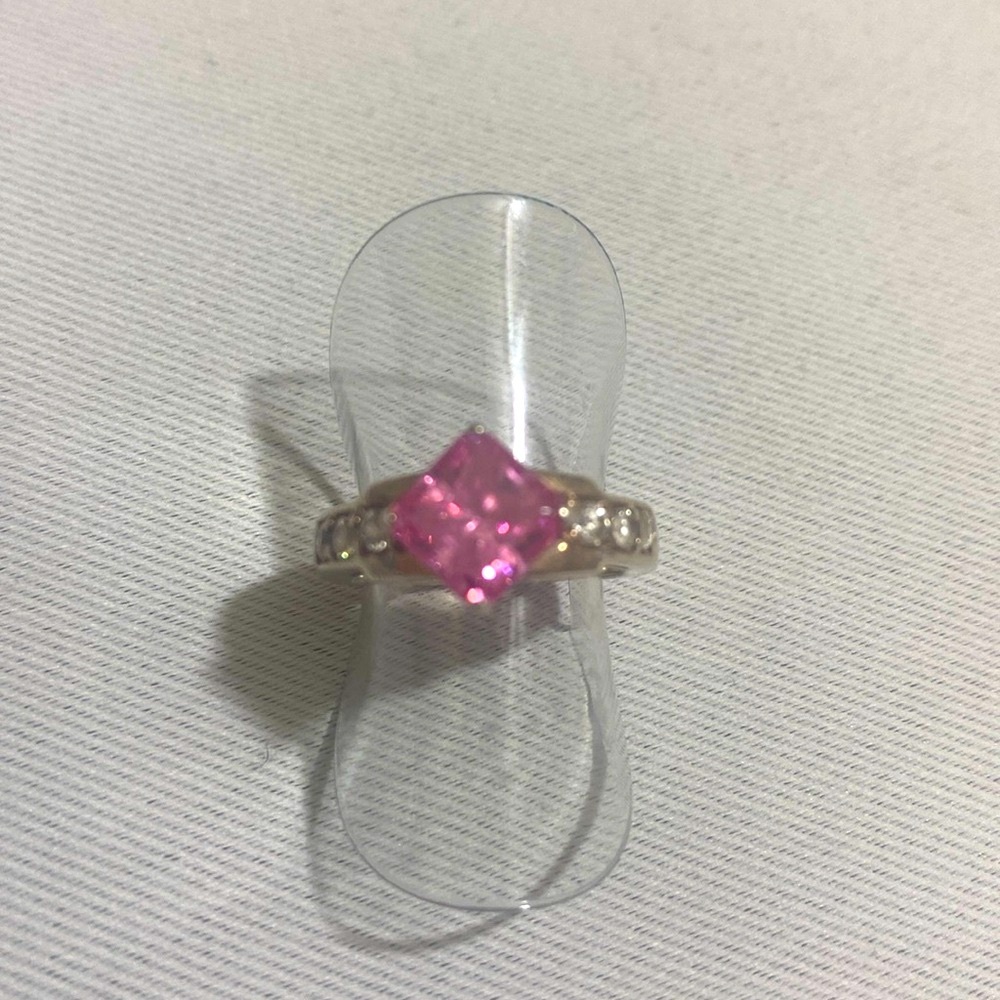 925 Sterling Silver Rings w Pink Gem Stone & CZs Size 4.75